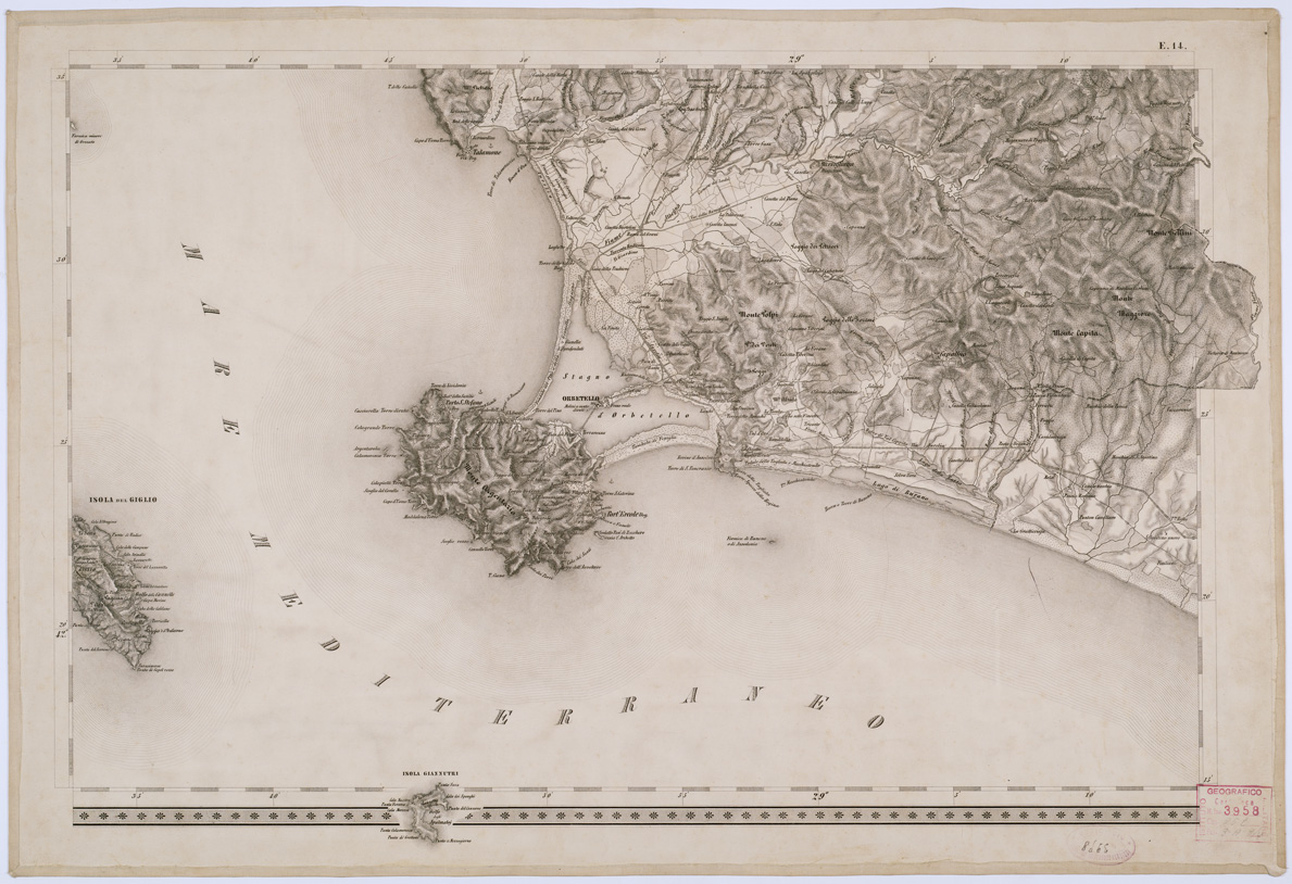 (N:8140) CARTA TOPOGRAFICA DELLO STATO PONTIFICIO E DEL GRAN-DUCATO DI TOSCANA - Tavola E. 14 (B0000225) Carte e stampe antiche: riproduzione a colori su carta (formato A1)