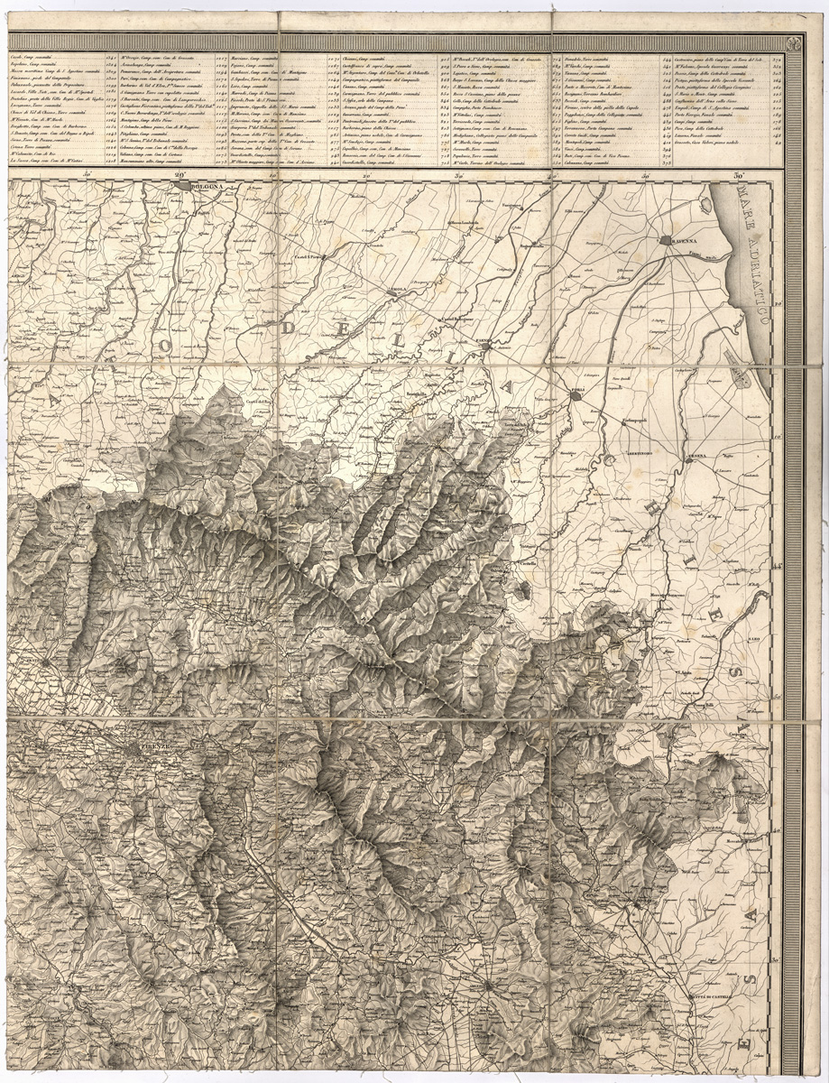 (N:15676) CARTA GEOMETRICA DELLA TOSCANA RICAVATA DAL VERO NELLA PROPORZIONE DI 1:200.000 E DEDICATA A S. A. I. E R. LEOPOLDO II PRINCIPE IMPER.LE D'AUSTRIA, ECC., DAL SUO OSSEQUIOSISSIMO SERVO, ECC., GIOVANNI INGHIRAMI - Coll. Pasqui n. 15 - Foglio 2 (B0000251) Carte e stampe antiche: riproduzione a colori su carta (formato A1)