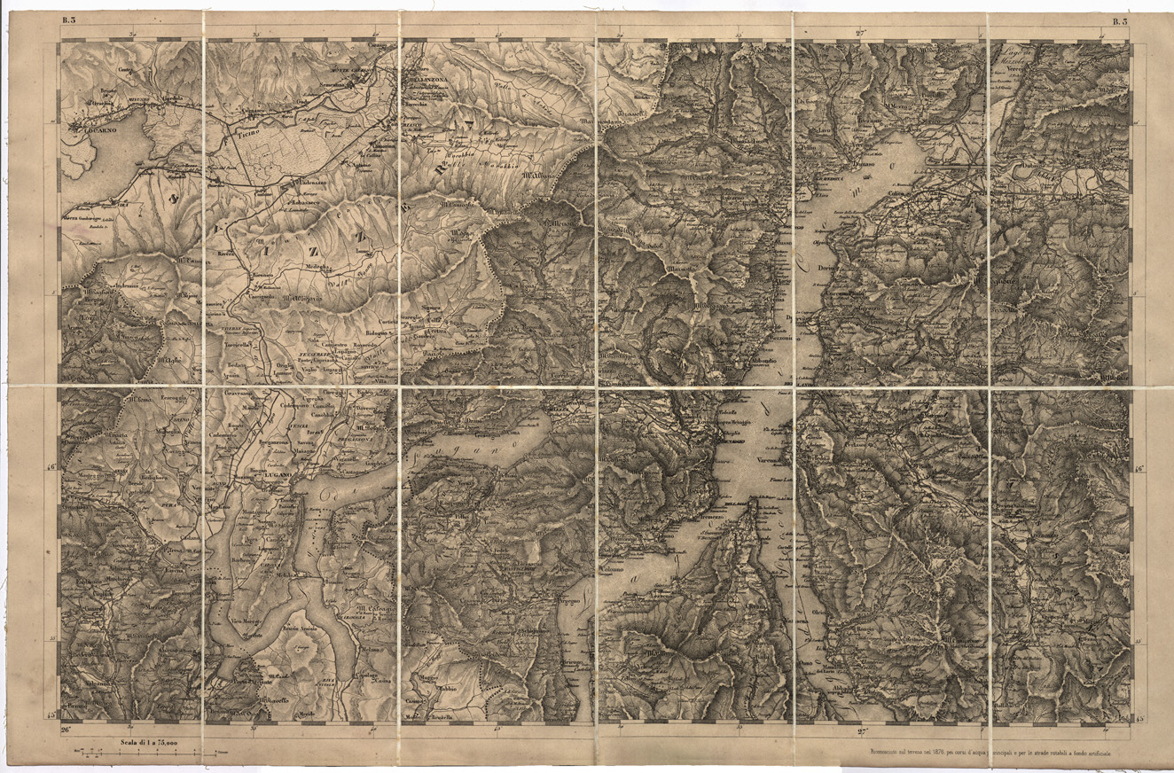 (N:7694) CARTA TOPOGRAFICA DELLA LOMBARDIA, DEL VENETO E DELL'ITALIA CENTRALE - Tavola B3 (B0000266) Carte e stampe antiche: riproduzione a colori su carta (formato A1)