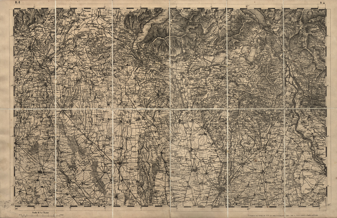 (N:7695) CARTA TOPOGRAFICA DELLA LOMBARDIA, DEL VENETO E DELL'ITALIA CENTRALE - Tavola B4 (B0000267) Carte e stampe antiche: riproduzione a colori su carta (formato A1)