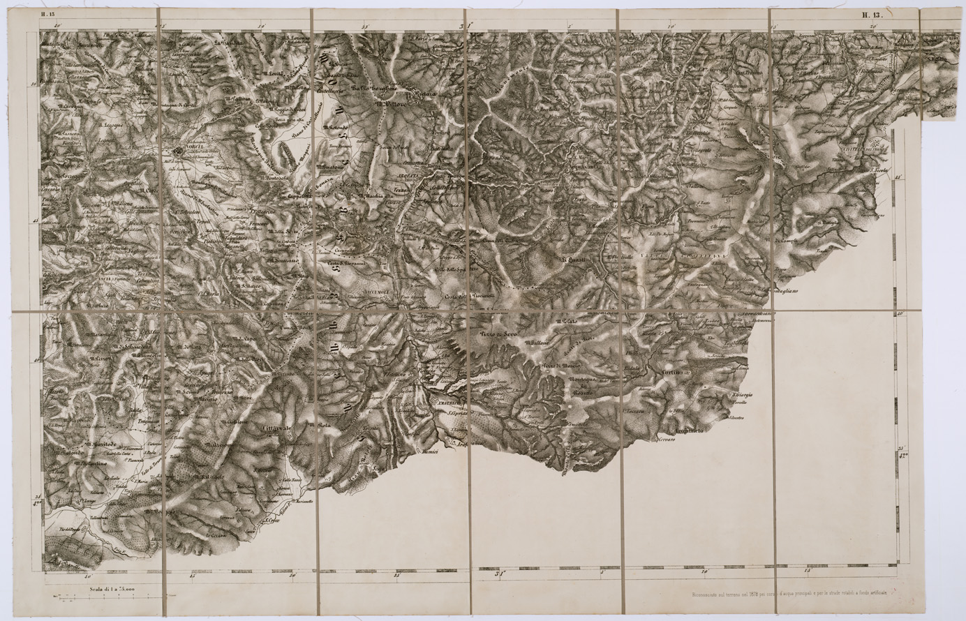 (N:7770) CARTA TOPOGRAFICA DELLA LOMBARDIA, DEL VENETO E DELL'ITALIA CENTRALE - Tavola H13 (B0000309) Carte e stampe antiche: riproduzione a colori su carta (formato A1)