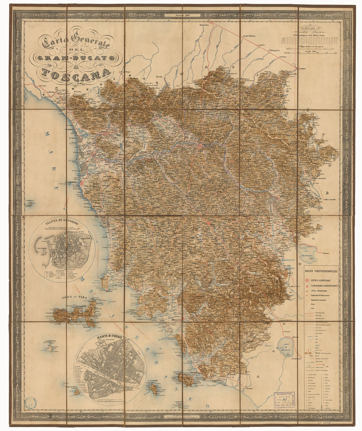 (N:4866) CARTA GENERALE DEL GRANDUCATO DI TOSCANA PROPRIETA' DELLA LIT. MILITARE (B0000351) Carte e stampe antiche: riproduzione a colori su carta (formato A1)