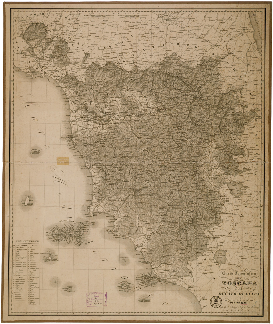 (N:840) CARTA COROGRAFICA DELLA TOSCANA E DEL DUCATO DI LUCCA (B0000361) Carte e stampe antiche: riproduzione a colori su carta (formato A1)