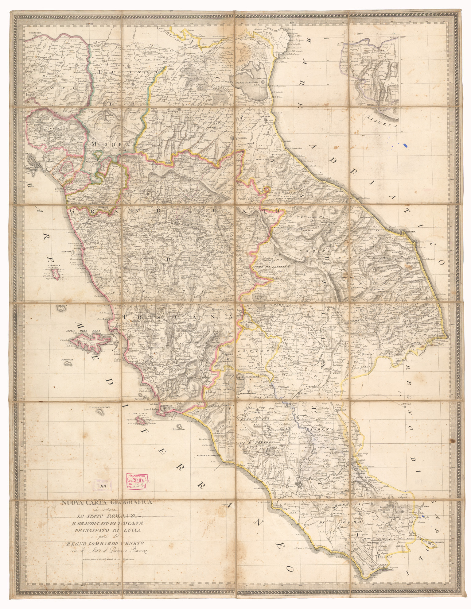 (N:13023) NUOVA CARTA GEOGRAFICA CHE CONTIENE LO STATO ROMANO IL GRANDUCATO DI TOSCANA PRINCIPATO DI LUCCA E PARTE DEL REGNO LOMBARDO CON LI STATI DI PARMA E PIACENZA (B0000363) Carte e stampe antiche: riproduzione a colori su carta (formato A1)