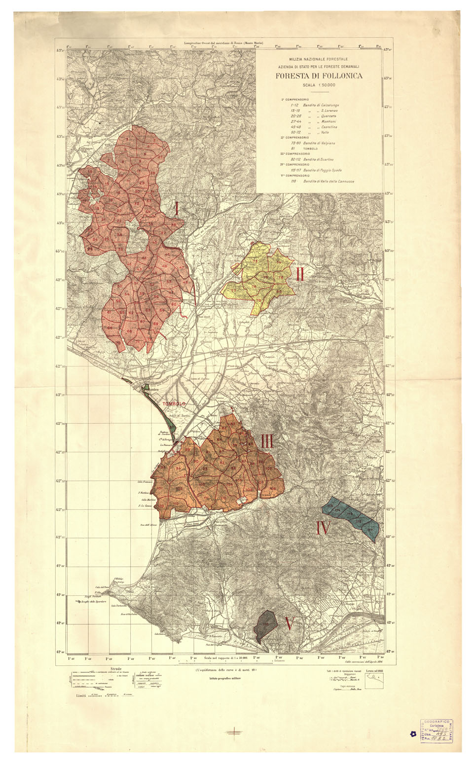 (N:9876) FORESTA DI FOLLONICA (B0000365) Carte e stampe antiche: riproduzione a colori su carta (formato A1)