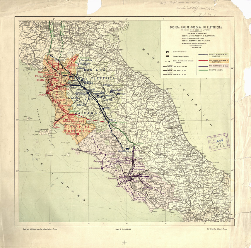 (N:3838) SOCIETA' LIGURE-TOSCANA DI ELETTRICITA'ANONIMA CON SEDE A LIVORNO (B0000379) Carte e stampe antiche: riproduzione a colori su carta (formato A1)