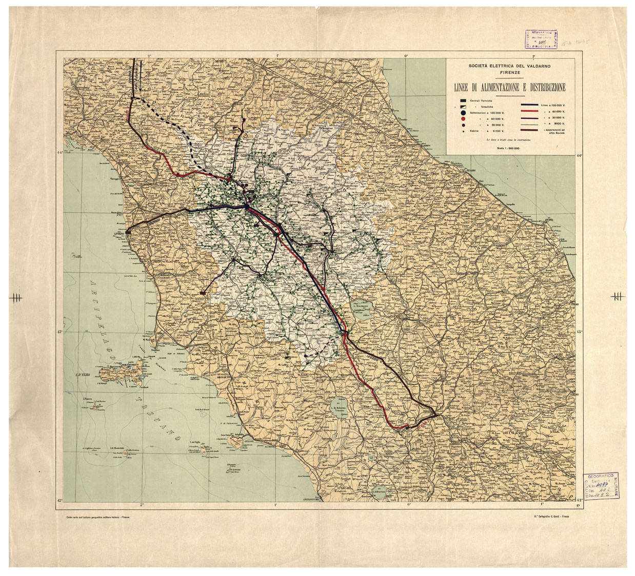 (N:11588) LINEE DI ALIMENTAZIONE E DISTRIBUZIONE (B0000385) Carte e stampe antiche: riproduzione a colori su carta (formato A1)