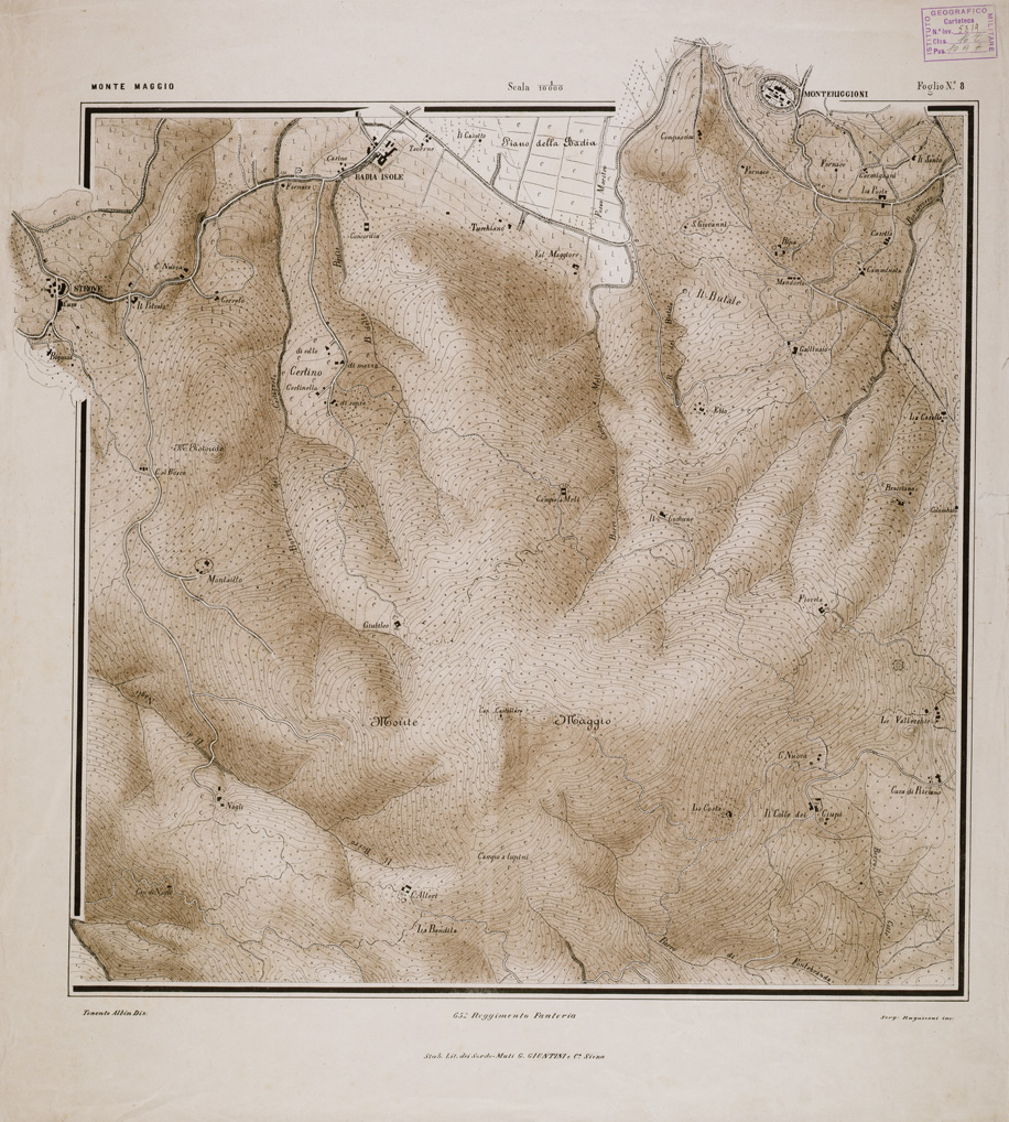 (N:1609) CARTA DEI DINTORNI DI SIENA COSTRUITA DAGLI UFFICIALI DEL 65 REGG.TO FANTERIA - Tavola 8 (B0000426) Carte e stampe antiche: riproduzione a colori su carta (formato A1)