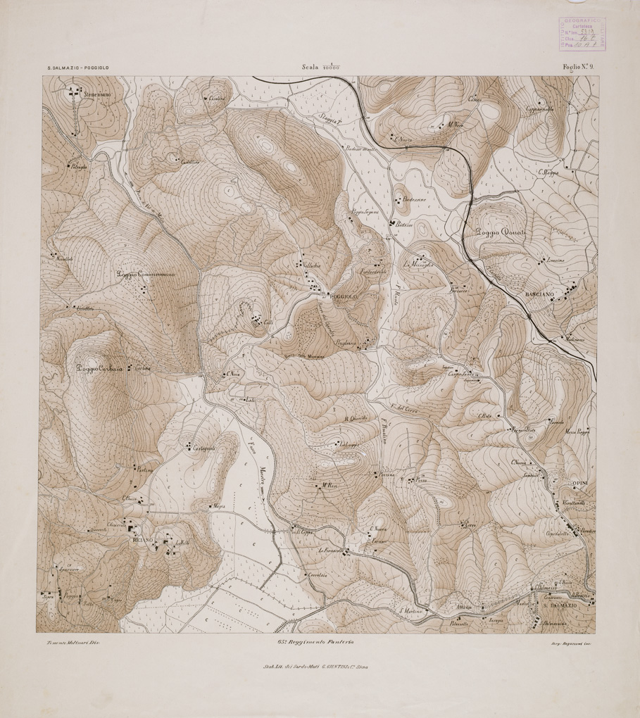(N:1610) CARTA DEI DINTORNI DI SIENA COSTRUITA DAGLI UFFICIALI DEL 65 REGG.TO FANTERIA - Tavola 9 (B0000427) Carte e stampe antiche: riproduzione a colori su carta (formato A1)