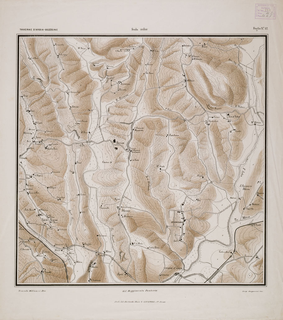 (N:1604) CARTA DEI DINTORNI DI SIENA COSTRUITA DAGLI UFFICIALI DEL 65 REGG.TO FANTERIA - Tavola 17 (B0000433) Carte e stampe antiche: riproduzione a colori su carta (formato A1)