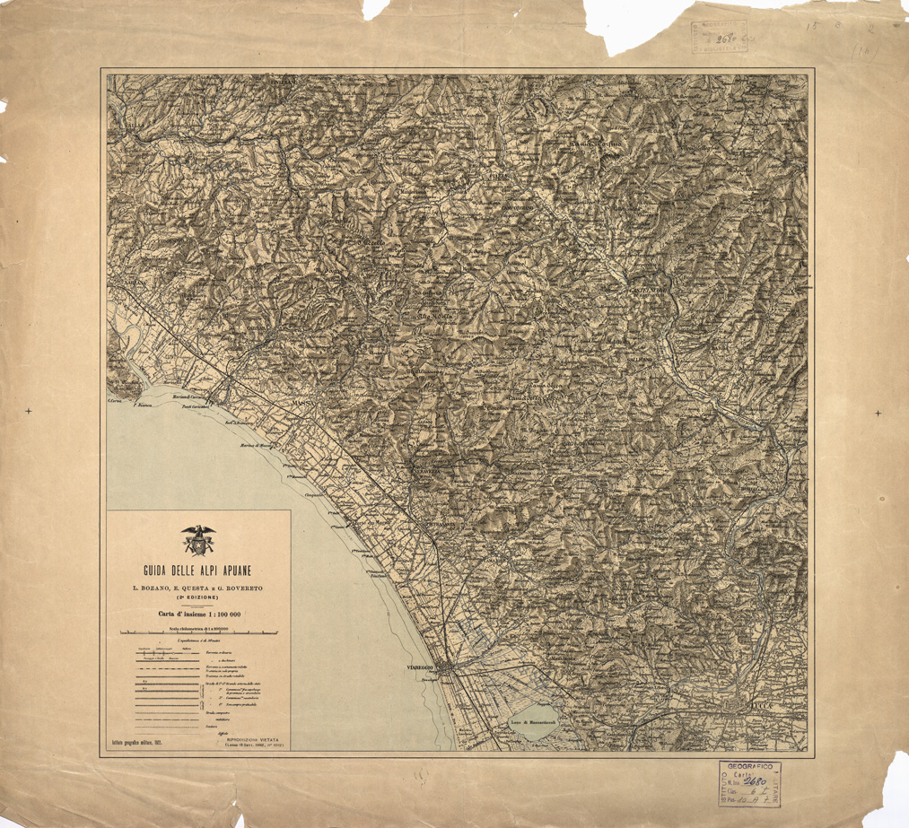 (N:10520) GUIDA DELLE ALPI APUANE L. BOZANO, E. QUESTA E G. ROVERETO (B0000682) Carte e stampe antiche: riproduzione a colori su carta (formato A1)