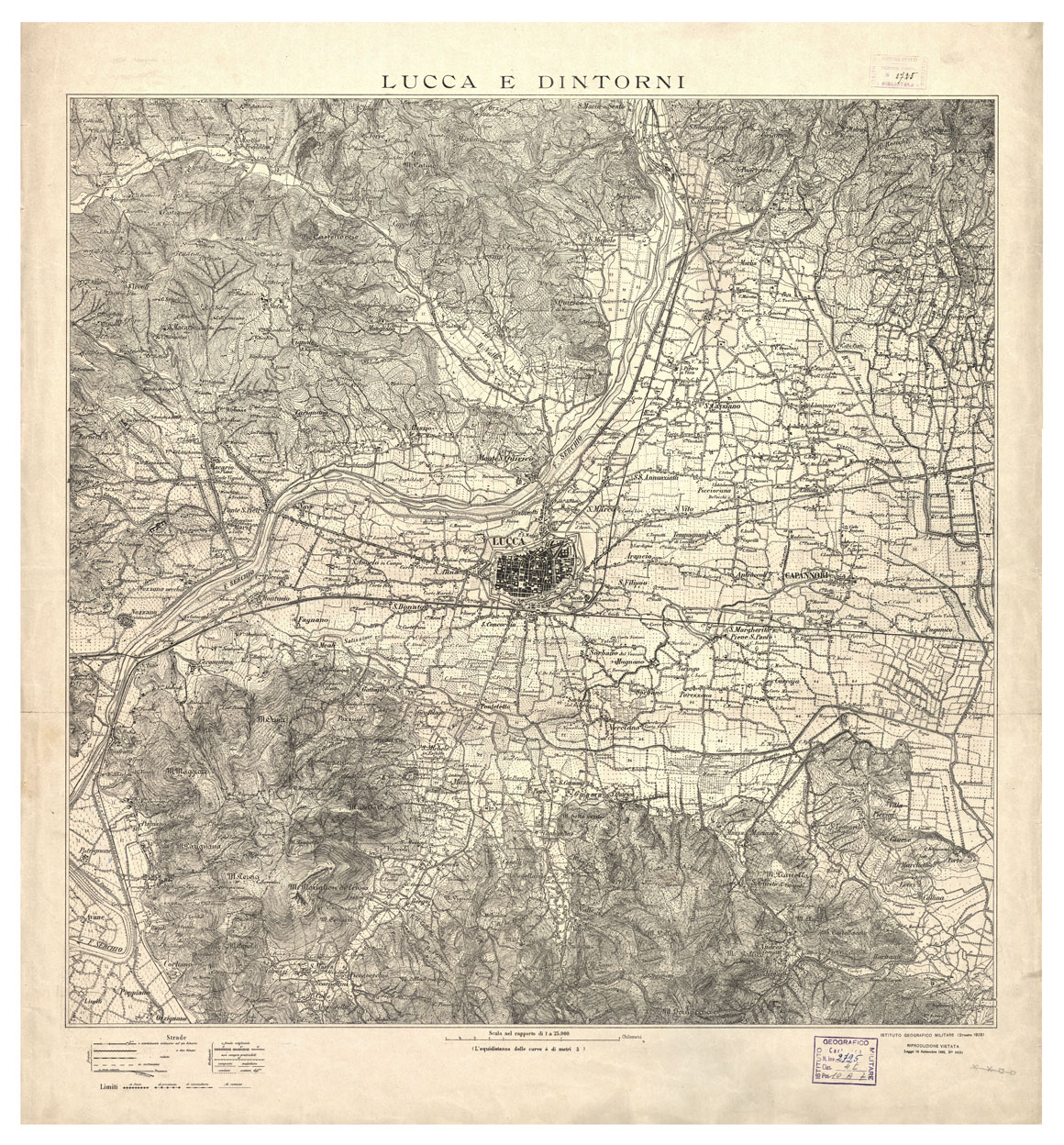 (N:12080) LUCCA E DINTORNI (B0000705) Carte e stampe antiche: riproduzione a colori su carta (formato A1)