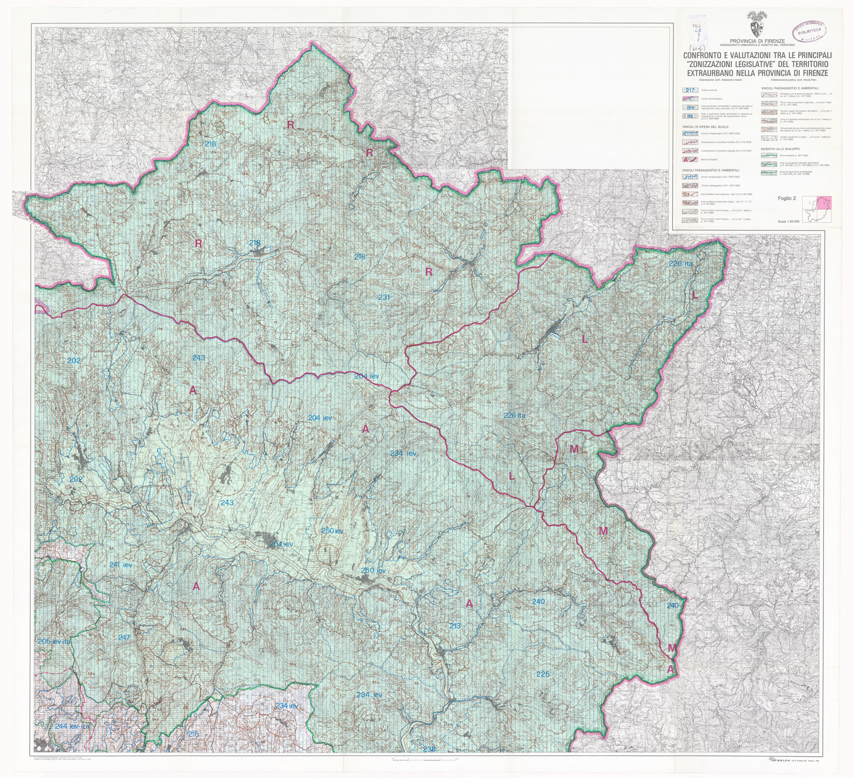 (N:9054) CONFRONTO E VALUTAZIONI TRA LE PRINCIPALI ZONIZZAZIONI LEGISLATIVE DEL TERRITORIO EXTRAURBANO NELLA PROVINCIA DI FIRENZE - Foglio 2 (B0000718) Carte e stampe antiche: riproduzione a colori su carta (formato A1)