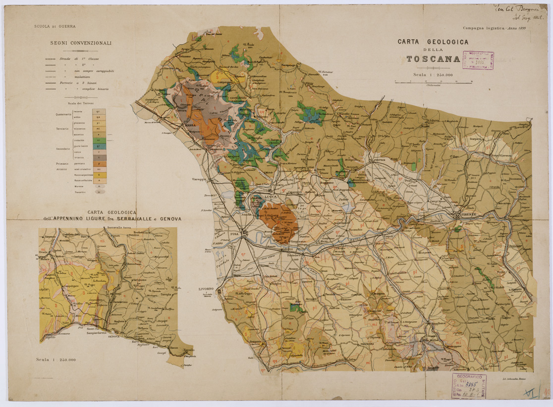 (N:5276) CARTA GEOLOGICA DELLA TOSCANA (B0000754) Carte e stampe antiche: riproduzione a colori su carta (formato A1)