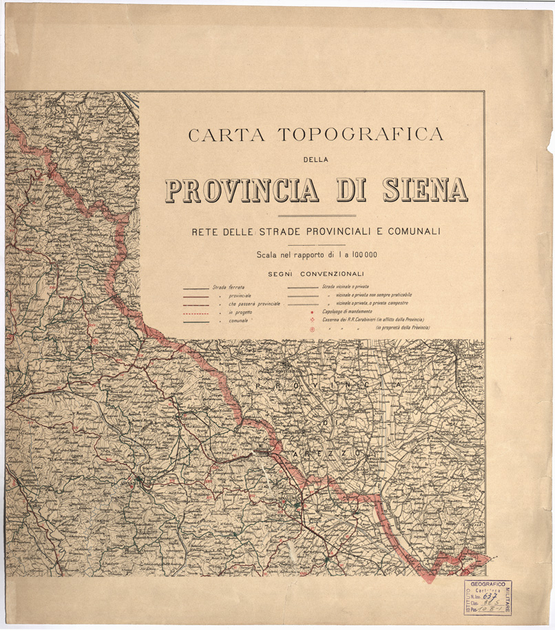 (N:7857) CARTA TOPOGRAFICA DELLA PROVINCIA DI SIENA RETE DELLE STRADE COMUNALI E PROVINCIALI  - Tavola 1 (B0000807) Carte e stampe antiche: riproduzione a colori su carta (formato A1)