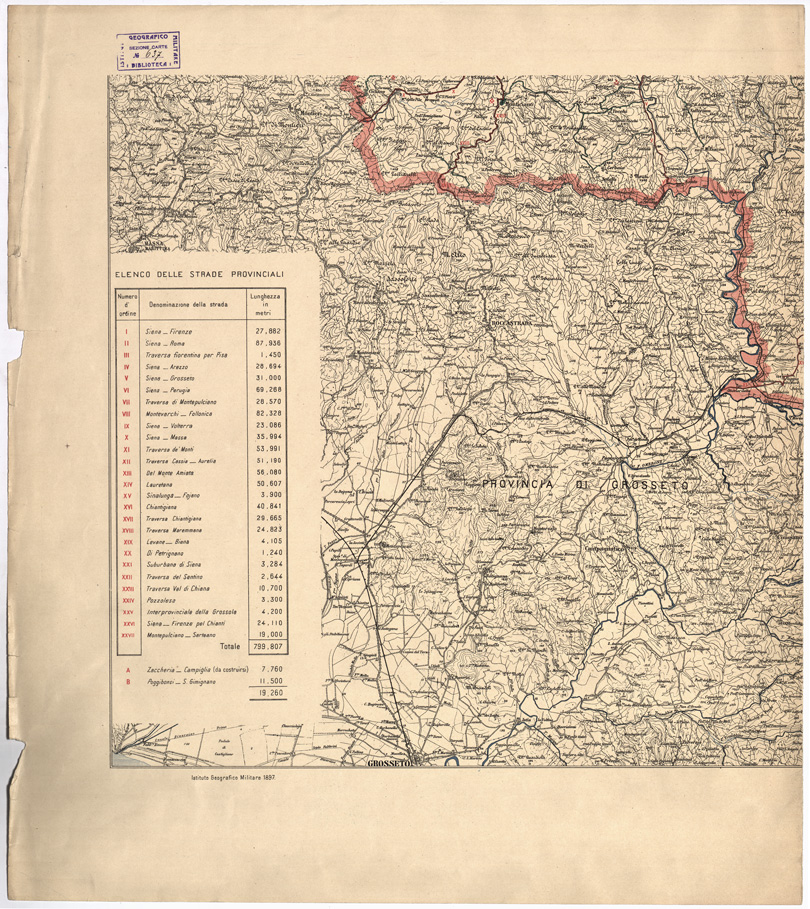 (N:7860) CARTA TOPOGRAFICA DELLA PROVINCIA DI SIENA RETE DELLE STRADE COMUNALI E PROVINCIALI  - Tavola 4 (B0000810) Carte e stampe antiche: riproduzione a colori su carta (formato A1)