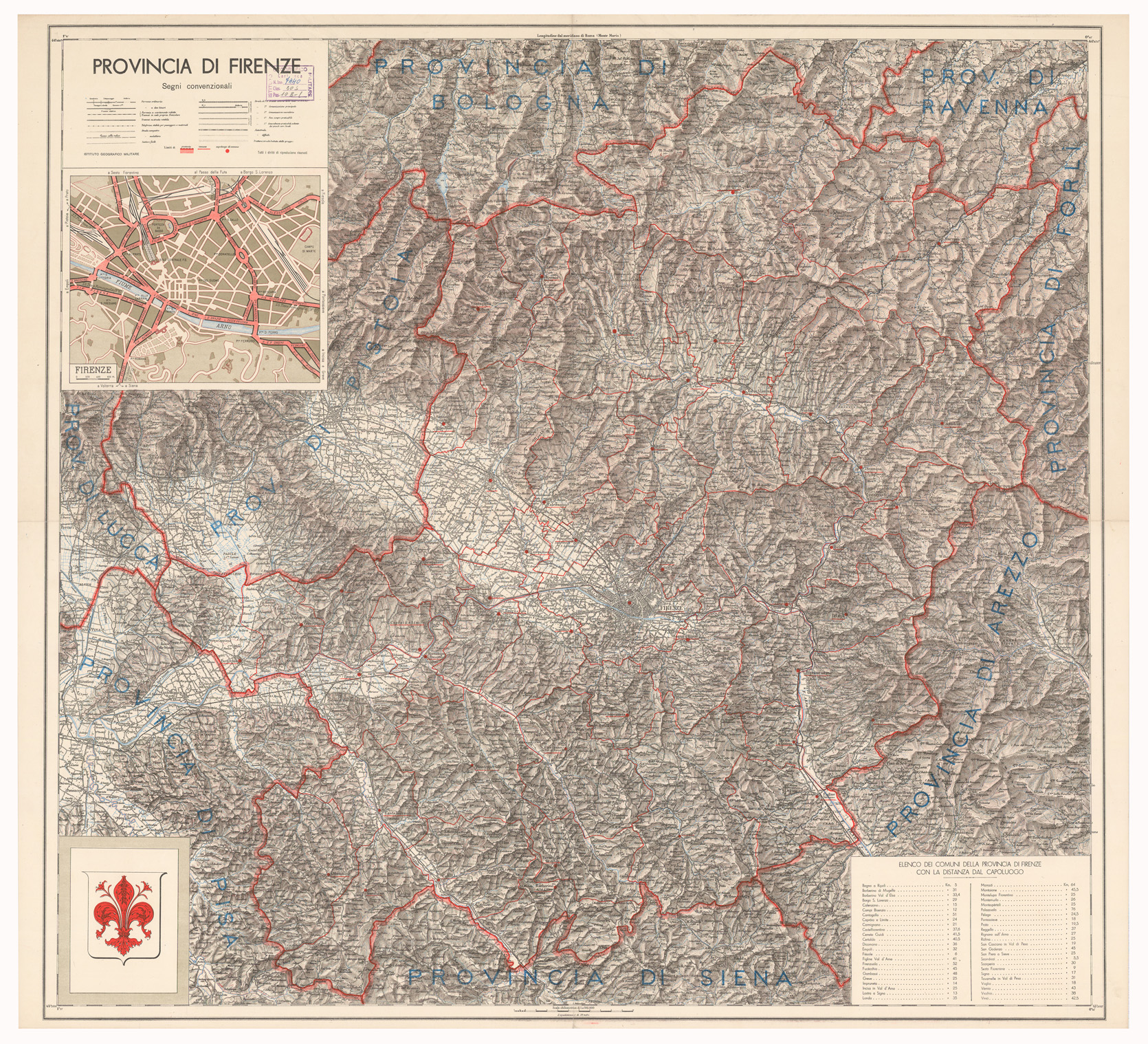 (N:14338) PROVINCIA DI FIRENZE CON CIRCOSCRIZIONI AMMINISTRATIVE (B0000811) Carte e stampe antiche: riproduzione a colori su carta (formato A1)