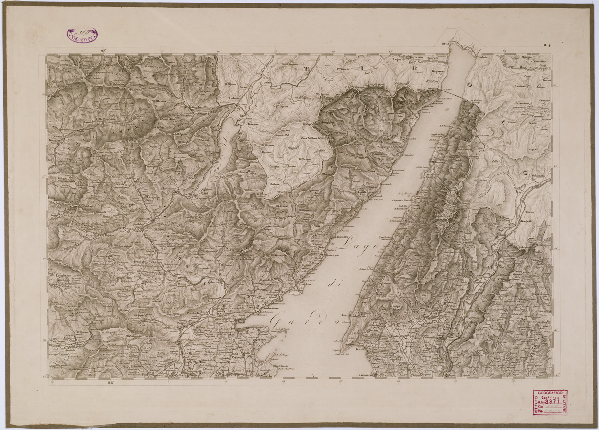 (N:6634) CARTA TOPOGRAFICA DEL REGNO LOMBARDO VENETO - Foglio D. 4 (B0000861) Carte e stampe antiche: riproduzione a colori su carta (formato A1)
