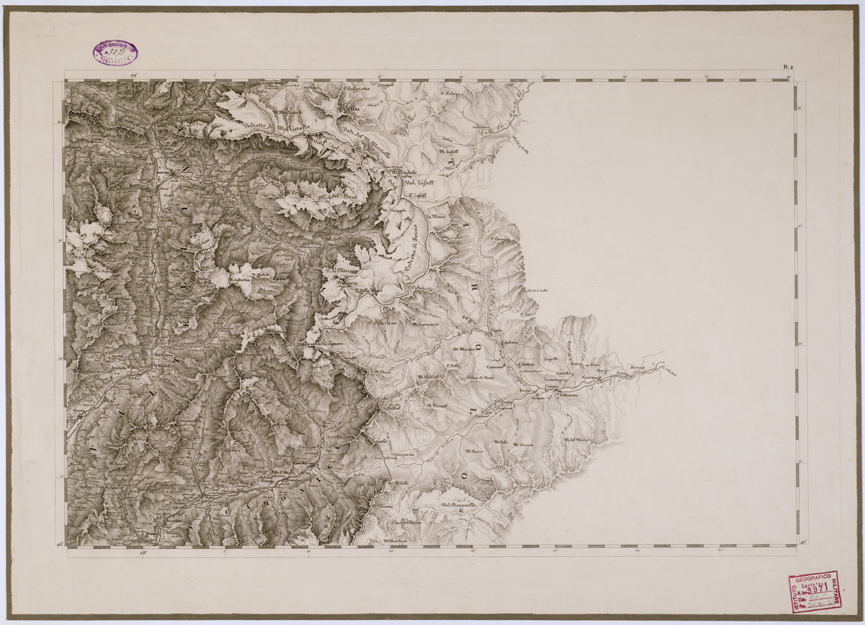 (N:6631) CARTA TOPOGRAFICA DEL REGNO LOMBARDO VENETO - Foglio D. 2 (B0000863) Carte e stampe antiche: riproduzione a colori su carta (formato A1)