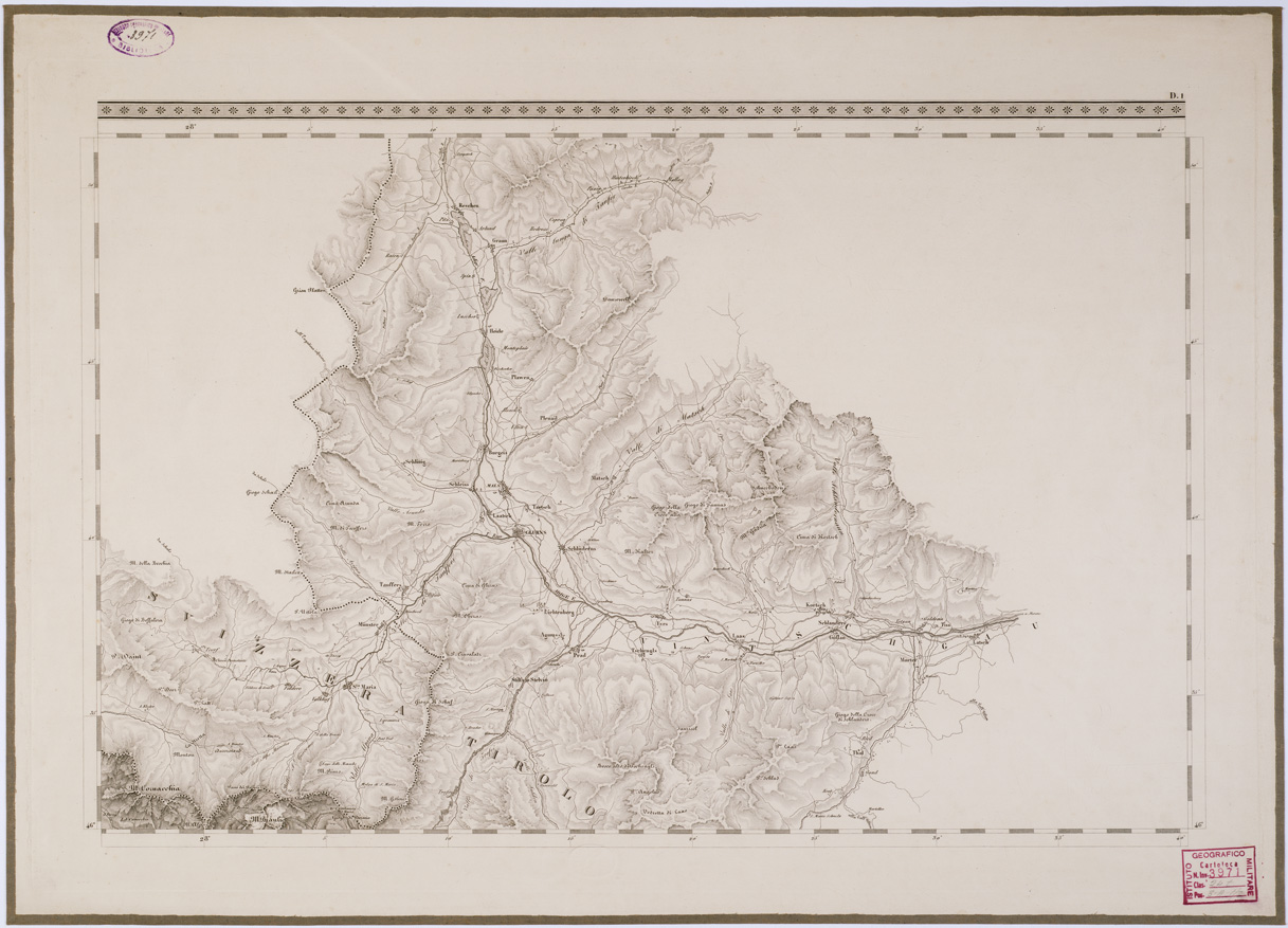 (N:6630) CARTA TOPOGRAFICA DEL REGNO LOMBARDO VENETO - Foglio D. 1 (B0000876) Carte e stampe antiche: riproduzione a colori su carta (formato A1)