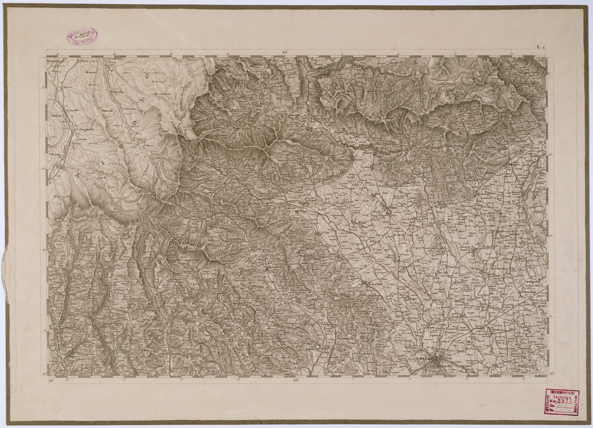 (N:6639) CARTA TOPOGRAFICA DEL REGNO LOMBARDO VENETO - Foglio E. 4 (B0000880) Carte e stampe antiche: riproduzione a colori su carta (formato A1)
