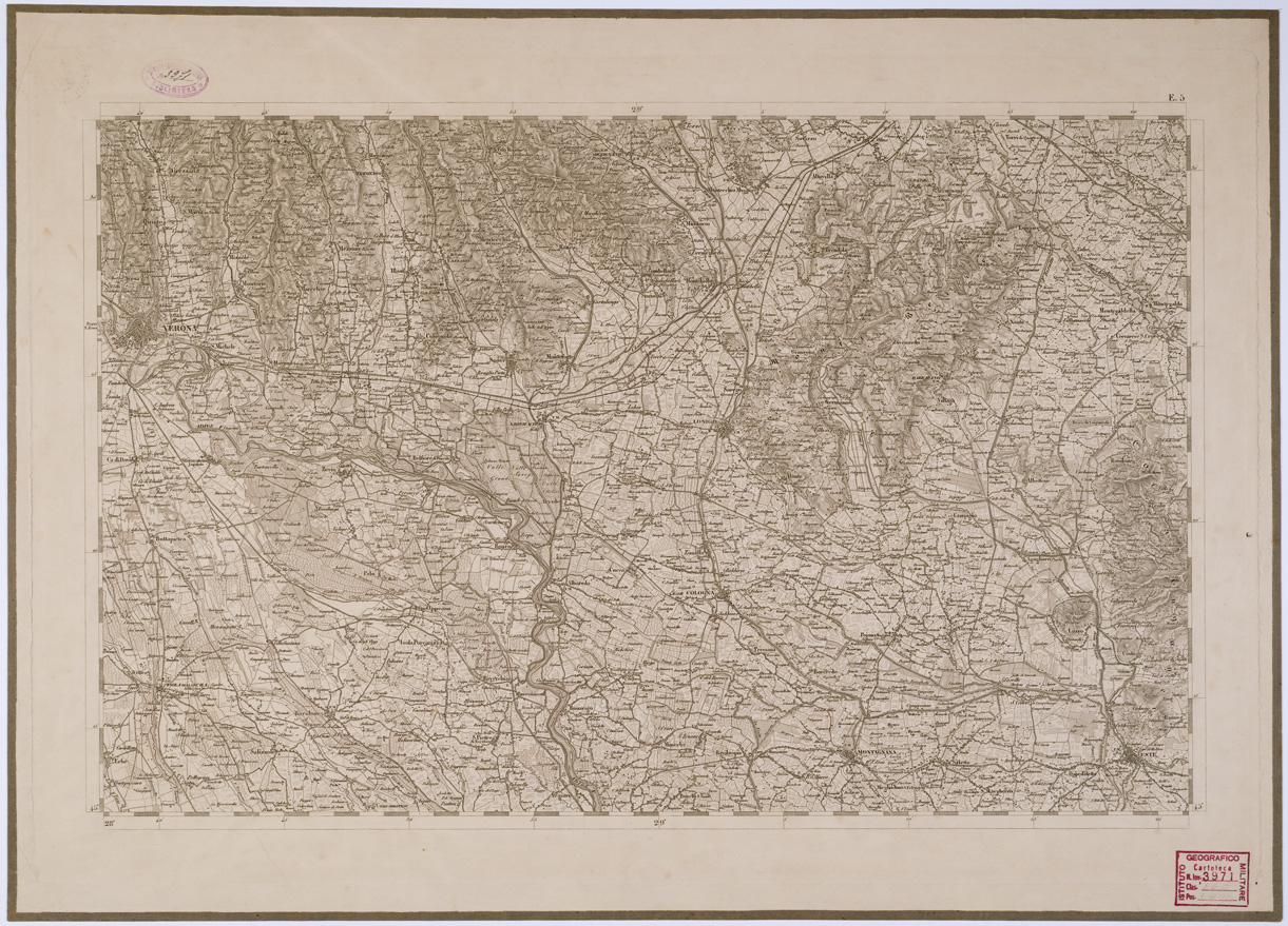 (N:6640) CARTA TOPOGRAFICA DEL REGNO LOMBARDO VENETO - Foglio E. 5 (B0000881) Carte e stampe antiche: riproduzione a colori su carta (formato A1)