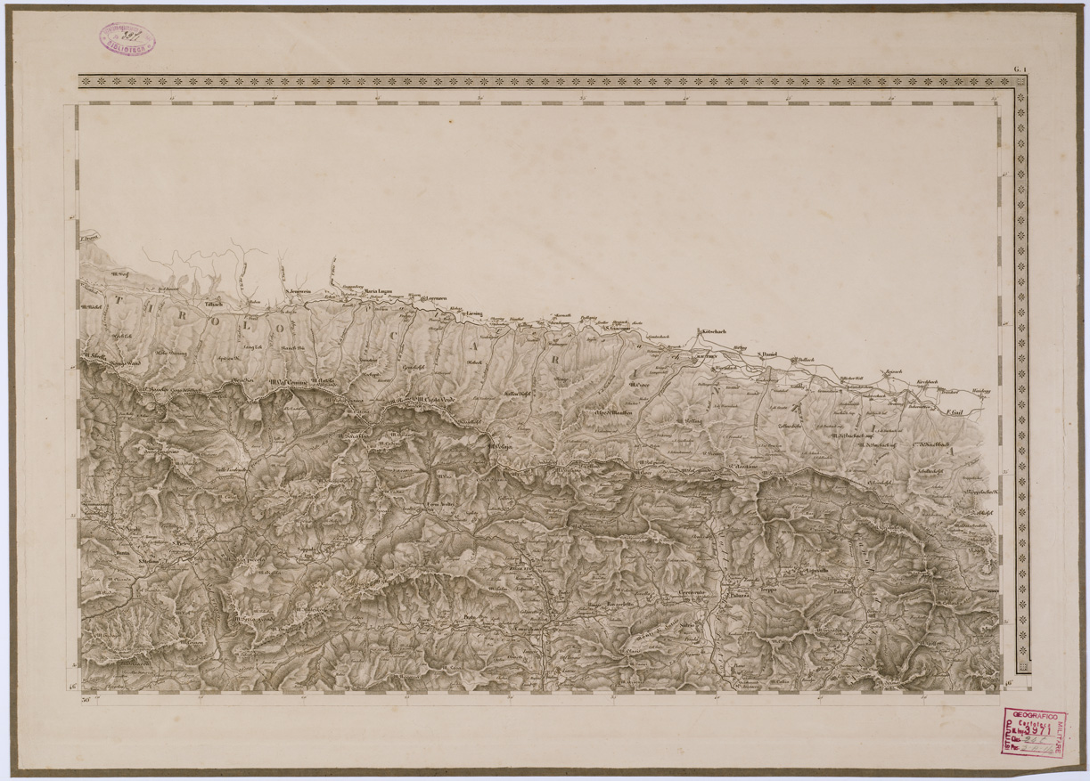 (N:6648) CARTA TOPOGRAFICA DEL REGNO LOMBARDO VENETO - Foglio G. 1 (B0000887) Carte e stampe antiche: riproduzione a colori su carta (formato A1)