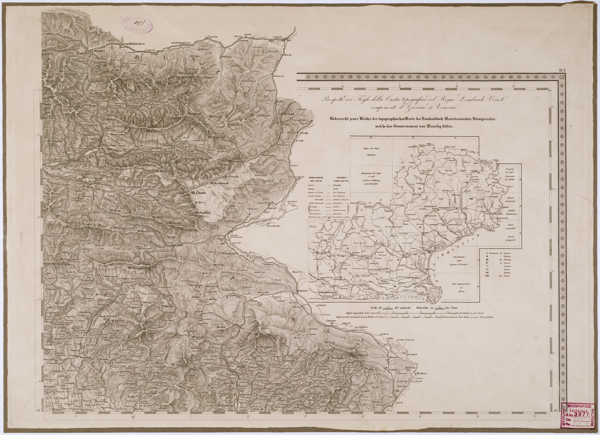 (N:6654) CARTA TOPOGRAFICA DEL REGNO LOMBARDO VENETO - Foglio H. 2 (B0000893) Carte e stampe antiche: riproduzione a colori su carta (formato A1)