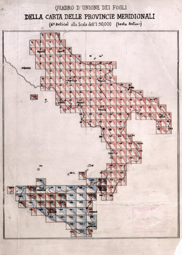 (N:2438) CARTA DELL' ITALIA MERIDIONALE EDITA DALL'ISTITUTO TOPOGRAFICO MILITARE ITALIANO - Quadro d'Unione (B0000934) Carte e stampe antiche: riproduzione a colori su carta (formato A1)