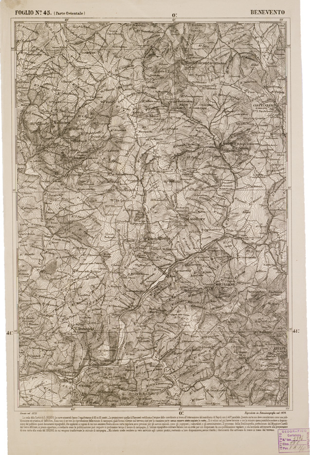 (N:2330) CARTA DELL' ITALIA MERIDIONALE EDITA DALL'ISTITUTO TOPOGRAFICO MILITARE ITALIANO - Foglio 45 parte orientale - Benevento (B0001015) Carte e stampe antiche: riproduzione a colori su carta (formato A1)