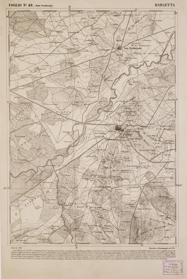 (N:2335) CARTA DELL' ITALIA MERIDIONALE EDITA DALL'ISTITUTO TOPOGRAFICO MILITARE ITALIANO - Foglio 48 parte occidentale - Barletta (B0001020) Carte e stampe antiche: riproduzione a colori su carta (formato A1)