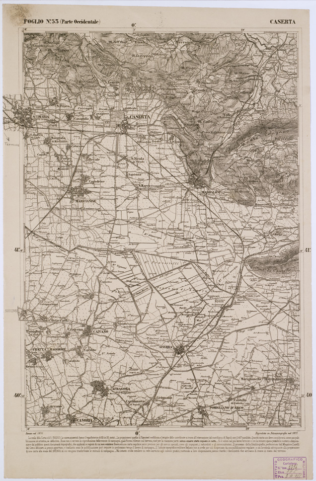 (N:2344) CARTA DELL' ITALIA MERIDIONALE EDITA DALL'ISTITUTO TOPOGRAFICO MILITARE ITALIANO - Foglio 53 parte occidentale - Caserta (B0001028) Carte e stampe antiche: riproduzione a colori su carta (formato A1)