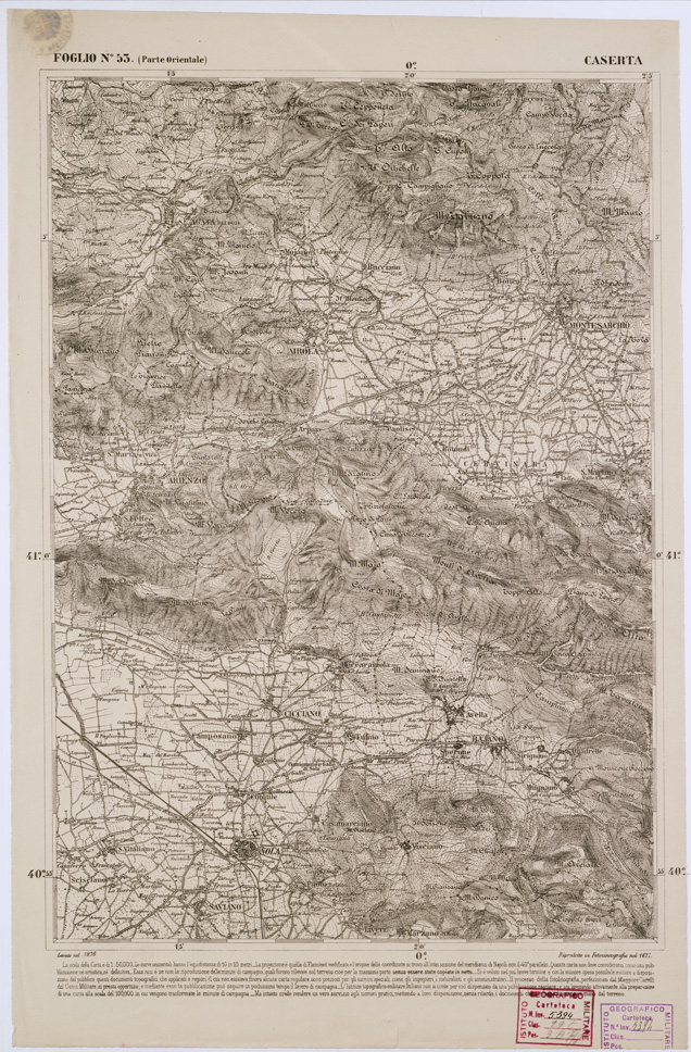 (N:2345) CARTA DELL' ITALIA MERIDIONALE EDITA DALL'ISTITUTO TOPOGRAFICO MILITARE ITALIANO - Foglio 53 parte orientale - Caserta (B0001029) Carte e stampe antiche: riproduzione a colori su carta (formato A1)