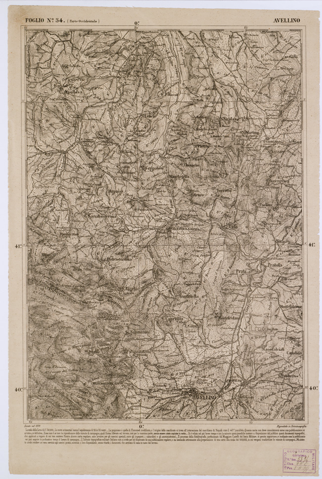 (N:2346) CARTA DELL' ITALIA MERIDIONALE EDITA DALL'ISTITUTO TOPOGRAFICO MILITARE ITALIANO - Foglio 54 parte occidentale - Avellino (B0001030) Carte e stampe antiche: riproduzione a colori su carta (formato A1)
