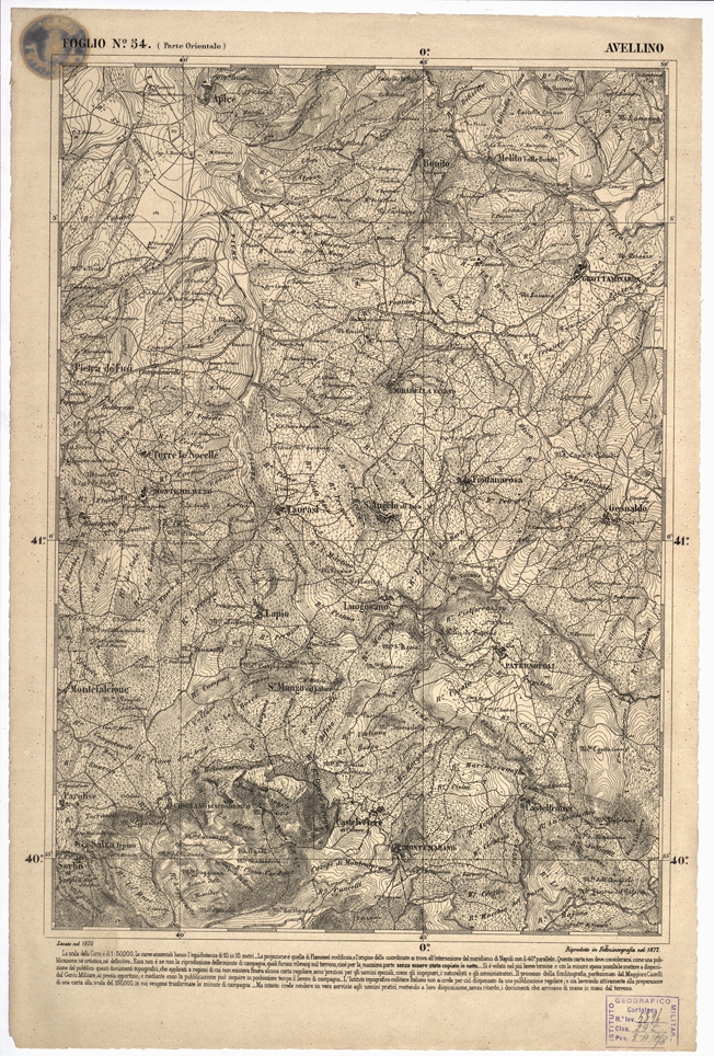 (N:2347) CARTA DELL' ITALIA MERIDIONALE EDITA DALL'ISTITUTO TOPOGRAFICO MILITARE ITALIANO - Foglio 54 parte orientale - Avellino (B0001031) Carte e stampe antiche: riproduzione a colori su carta (formato A1)
