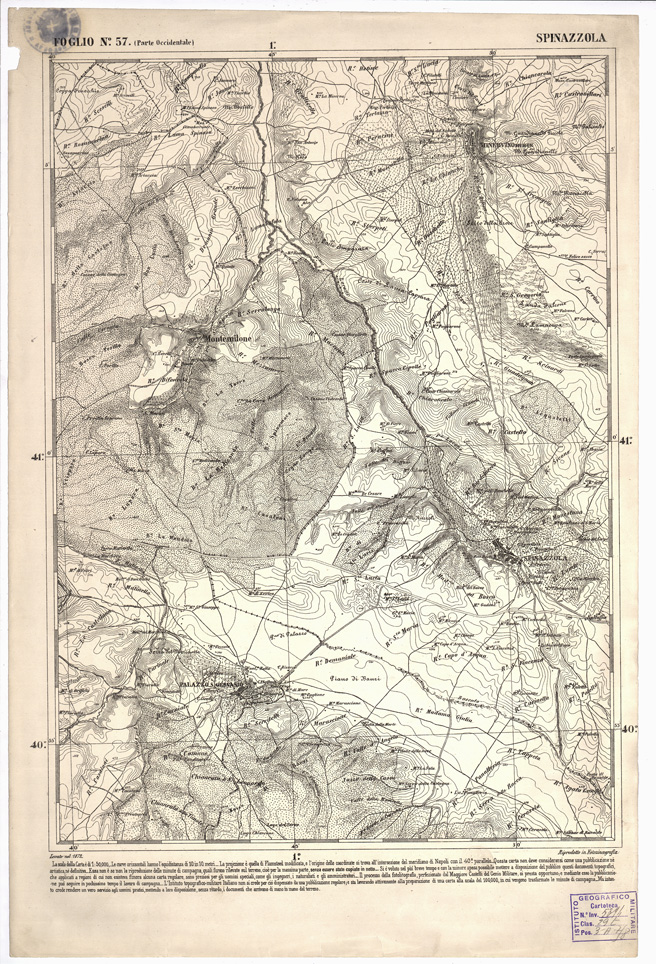 (N:2352) CARTA DELL' ITALIA MERIDIONALE EDITA DALL'ISTITUTO TOPOGRAFICO MILITARE ITALIANO - Foglio 57 parte occidentale - Spinazzola (B0001036) Carte e stampe antiche: riproduzione a colori su carta (formato A1)
