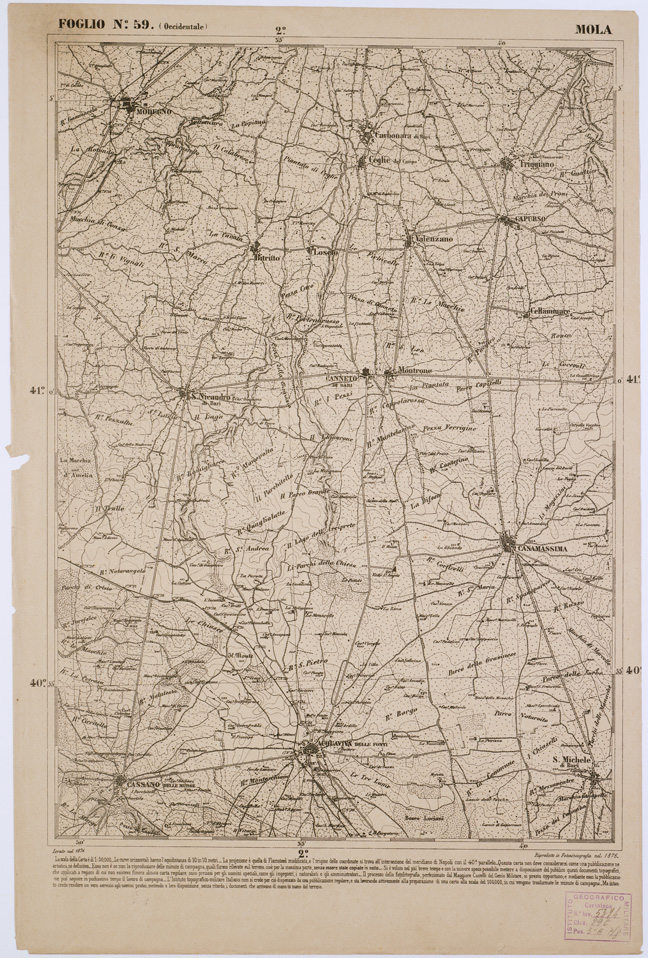(N:2356) CARTA DELL' ITALIA MERIDIONALE EDITA DALL'ISTITUTO TOPOGRAFICO MILITARE ITALIANO - Foglio 59 parte occidentale - Mola (B0001040) Carte e stampe antiche: riproduzione a colori su carta (formato A1)