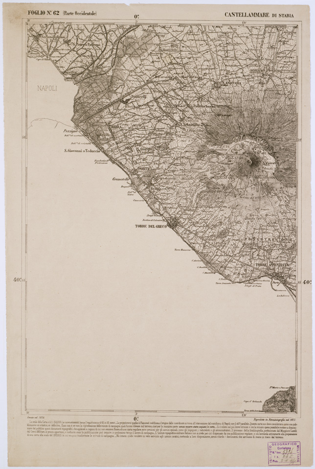 (N:2363) CARTA DELL' ITALIA MERIDIONALE EDITA DALL'ISTITUTO TOPOGRAFICO MILITARE ITALIANO - Foglio 62 parte occidentale - Castellammare di Stabia (B0001045) Carte e stampe antiche: riproduzione a colori su carta (formato A1)