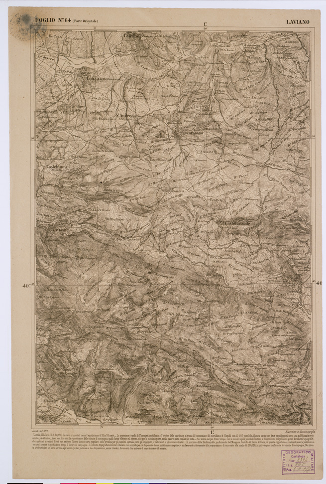 (N:2368) CARTA DELL' ITALIA MERIDIONALE EDITA DALL'ISTITUTO TOPOGRAFICO MILITARE ITALIANO - Foglio 64 parte orientale - Laviano (B0001050) Carte e stampe antiche: riproduzione a colori su carta (formato A1)