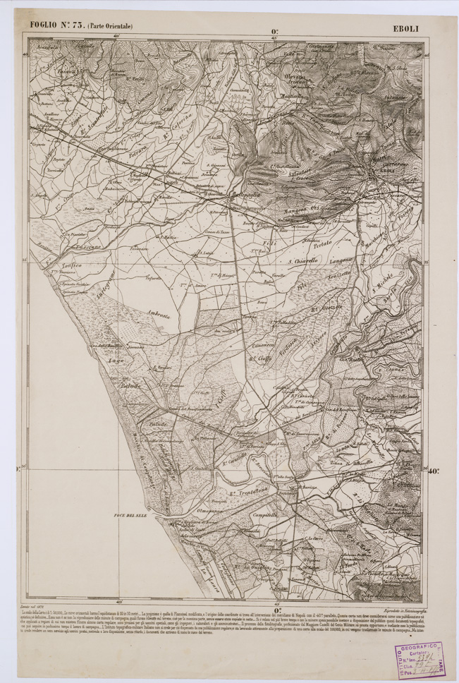 (N:2387) CARTA DELL' ITALIA MERIDIONALE EDITA DALL'ISTITUTO TOPOGRAFICO MILITARE ITALIANO - Foglio 73 parte orientale - Eboli (B0001067) Carte e stampe antiche: riproduzione a colori su carta (formato A1)