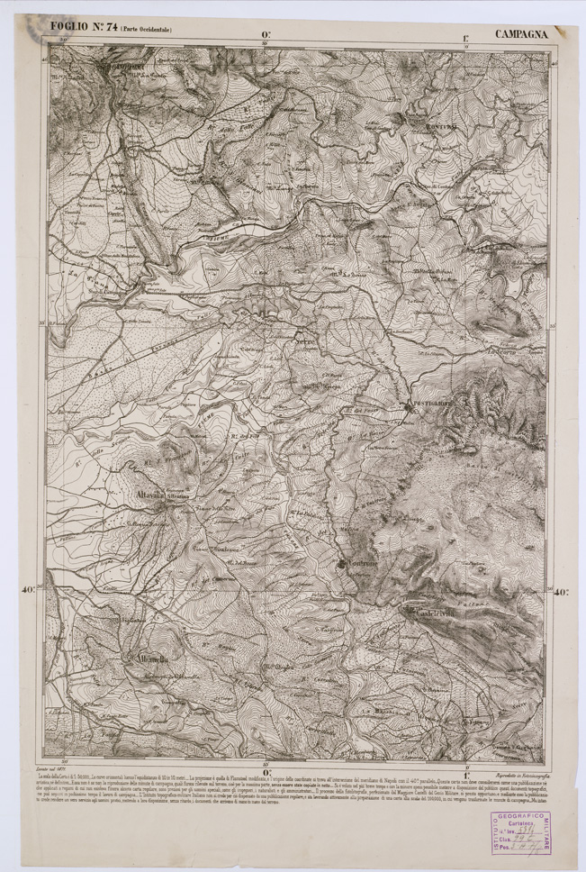 (N:2388) CARTA DELL' ITALIA MERIDIONALE EDITA DALL'ISTITUTO TOPOGRAFICO MILITARE ITALIANO - Foglio 74 parte occidentale - Campagna (B0001068) Carte e stampe antiche: riproduzione a colori su carta (formato A1)