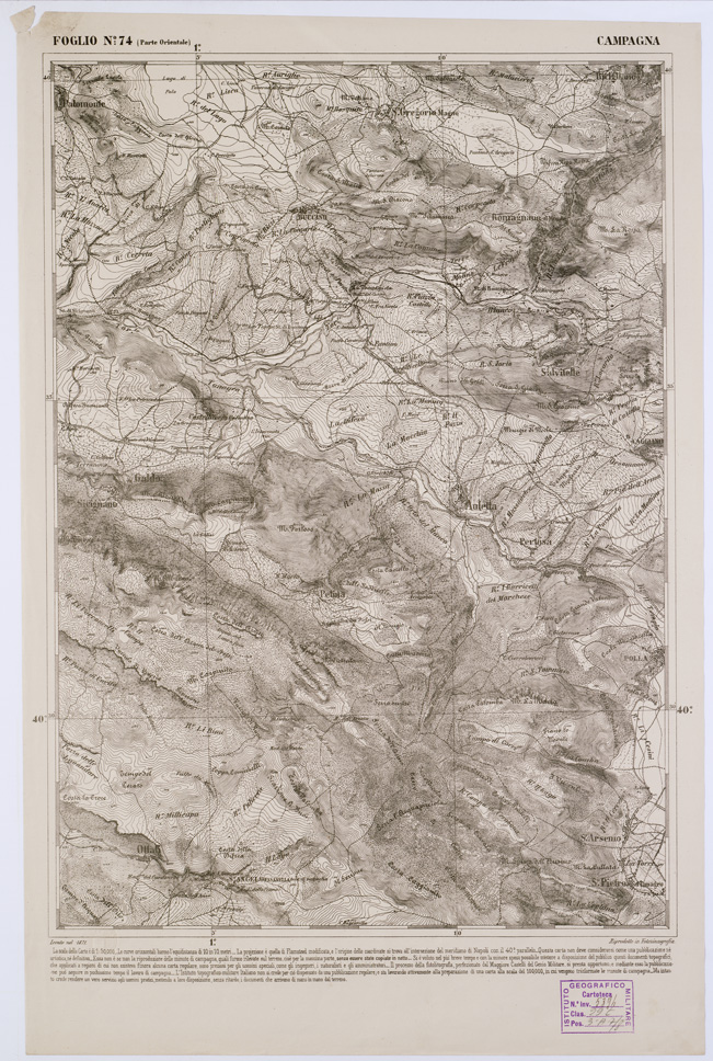 (N:17981) CARTA DELL' ITALIA MERIDIONALE EDITA DALL'ISTITUTO TOPOGRAFICO MILITARE ITALIANO - Foglio 74 parte orientale (B0001070) Carte e stampe antiche: riproduzione a colori su carta (formato A1)