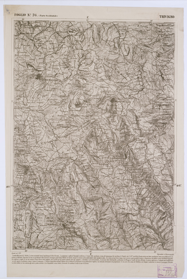 (N:2393) CARTA DELL' ITALIA MERIDIONALE EDITA DALL'ISTITUTO TOPOGRAFICO MILITARE ITALIANO - Foglio 76 parte occidentale - Trivigno (B0001073) Carte e stampe antiche: riproduzione a colori su carta (formato A1)
