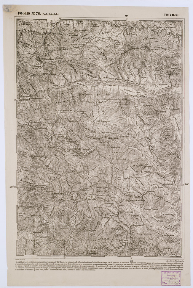 (N:2394) CARTA DELL' ITALIA MERIDIONALE EDITA DALL'ISTITUTO TOPOGRAFICO MILITARE ITALIANO - Foglio 76 parte orientale - Trivigno (B0001074) Carte e stampe antiche: riproduzione a colori su carta (formato A1)