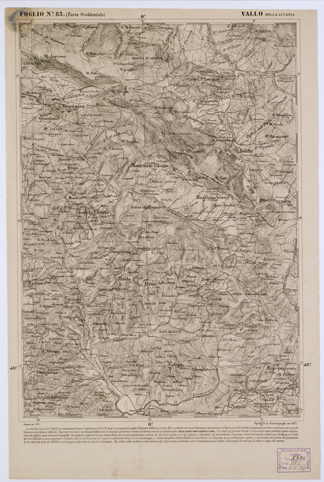 (N:2407) CARTA DELL' ITALIA MERIDIONALE EDITA DALL'ISTITUTO TOPOGRAFICO MILITARE ITALIANO - Foglio 83 parte occidentale - Vallo della Lucania (B0001086) Carte e stampe antiche: riproduzione a colori su carta (formato A1)