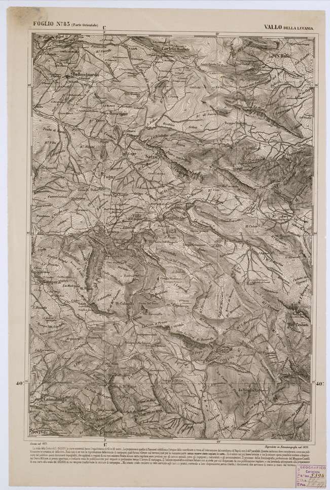 (N:2408) CARTA DELL' ITALIA MERIDIONALE EDITA DALL'ISTITUTO TOPOGRAFICO MILITARE ITALIANO - Foglio 83 parte orientale - Vallo della Lucania (B0001087) Carte e stampe antiche: riproduzione a colori su carta (formato A1)