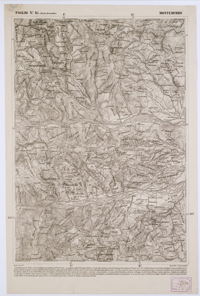 (N:2412) CARTA DELL' ITALIA MERIDIONALE EDITA DALL'ISTITUTO TOPOGRAFICO MILITARE ITALIANO - Foglio 85 parte orientale - Montemurro (B0001095) Carte e stampe antiche: riproduzione a colori su carta (formato A1)