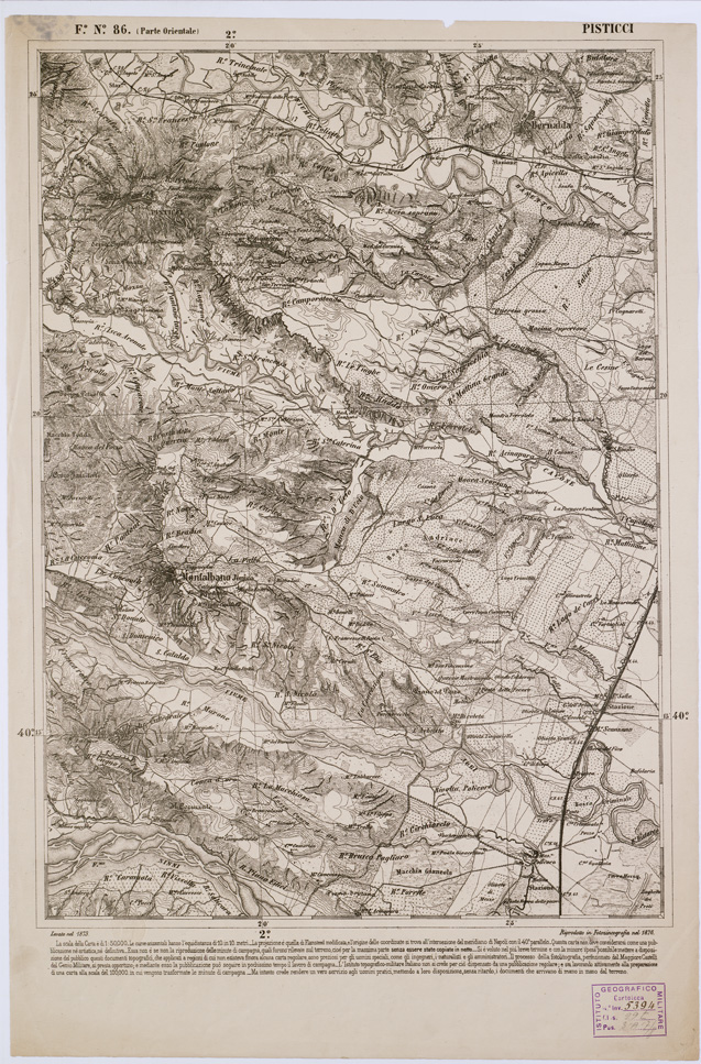 (N:2414) CARTA DELL' ITALIA MERIDIONALE EDITA DALL'ISTITUTO TOPOGRAFICO MILITARE ITALIANO - Foglio 86 parte orientale - Pisticci (B0001097) Carte e stampe antiche: riproduzione a colori su carta (formato A1)