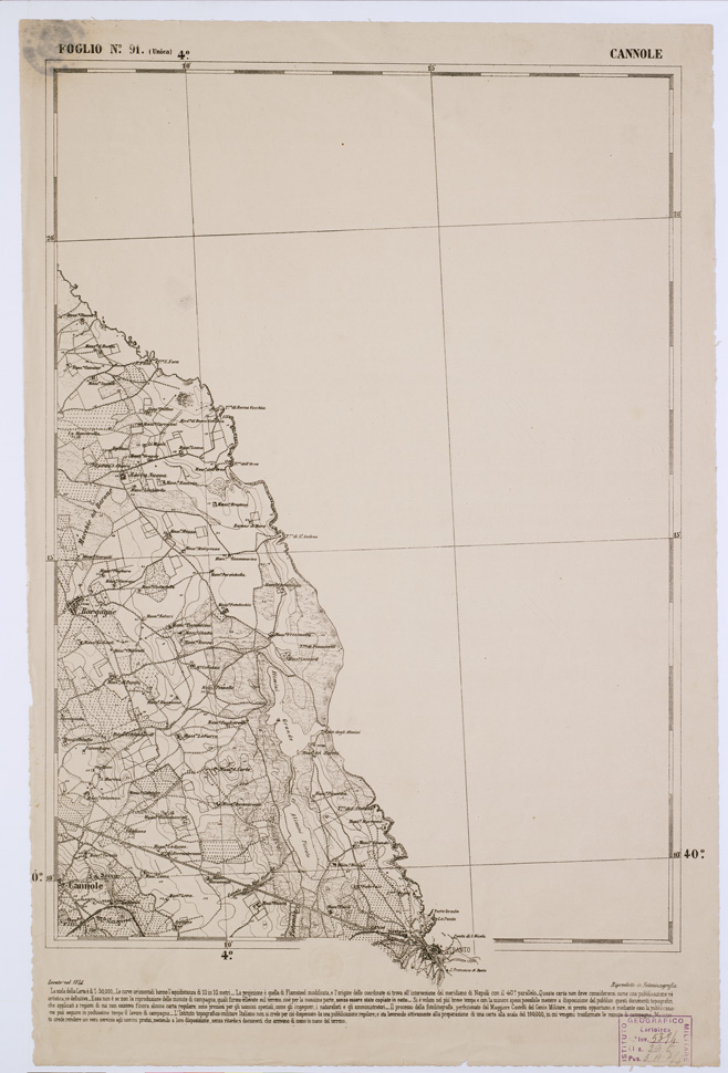 (N:2424) CARTA DELL' ITALIA MERIDIONALE EDITA DALL'ISTITUTO TOPOGRAFICO MILITARE ITALIANO - Foglio 91 - Cannole (B0001105) Carte e stampe antiche: riproduzione a colori su carta (formato A1)