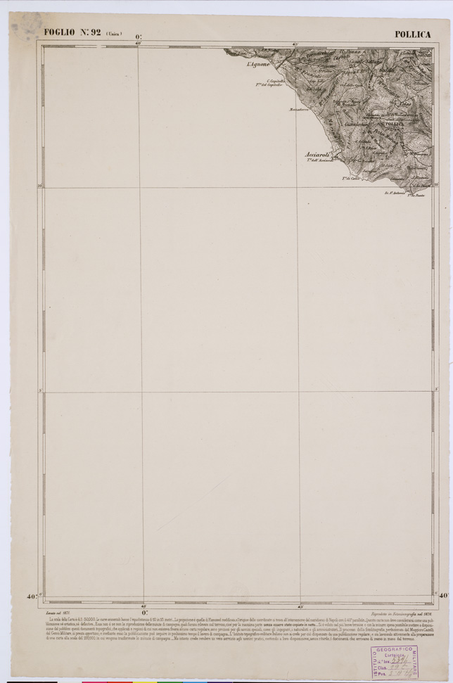 (N:2425) CARTA DELL' ITALIA MERIDIONALE EDITA DALL'ISTITUTO TOPOGRAFICO MILITARE ITALIANO - Foglio 92 - Pollica (B0001106) Carte e stampe antiche: riproduzione a colori su carta (formato A1)
